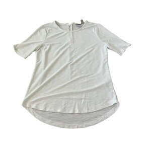 Chicos Shirt Womens XS Tunic Top Crew Neck Short Sleeve Embroidered Zip White 0